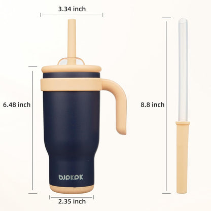 14 oz Insulated Water Bottle with Handle & Straw, Stainless Steel | Double Wall Vacuum, Leak Proof, Sweatproof, Wide Mouth, BPA Free, Dishwasher Safe, Keeps Cold/Hot, Travel, Cream