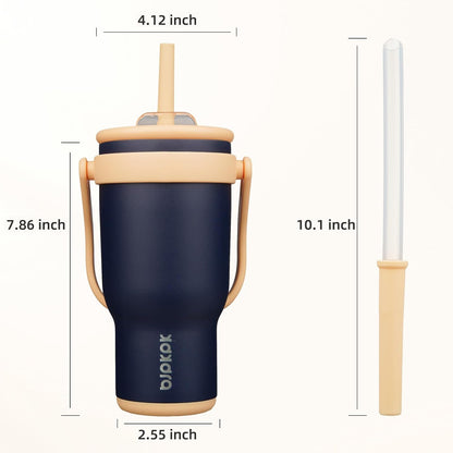 14 oz Insulated Water Bottle with Handle & Straw, Stainless Steel | Double Wall Vacuum, Leak Proof, Sweatproof, Wide Mouth, BPA Free, Dishwasher Safe, Keeps Cold/Hot, Travel, Cream