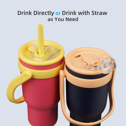 14 oz Insulated Water Bottle with Handle & Straw, Stainless Steel | Double Wall Vacuum, Leak Proof, Sweatproof, Wide Mouth, BPA Free, Dishwasher Safe, Keeps Cold/Hot, Travel, Cream