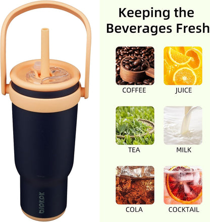 14 oz Insulated Water Bottle with Handle & Straw, Stainless Steel | Double Wall Vacuum, Leak Proof, Sweatproof, Wide Mouth, BPA Free, Dishwasher Safe, Keeps Cold/Hot, Travel, Cream