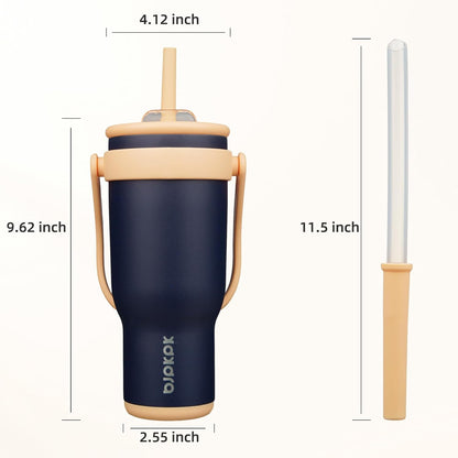 14 oz Insulated Water Bottle with Handle & Straw, Stainless Steel | Double Wall Vacuum, Leak Proof, Sweatproof, Wide Mouth, BPA Free, Dishwasher Safe, Keeps Cold/Hot, Travel, Cream