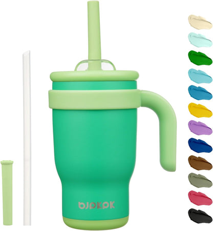 14 oz Insulated Water Bottle with Handle & Straw, Stainless Steel | Double Wall Vacuum, Leak Proof, Sweatproof, Wide Mouth, BPA Free, Dishwasher Safe, Keeps Cold/Hot, Travel, Cream
