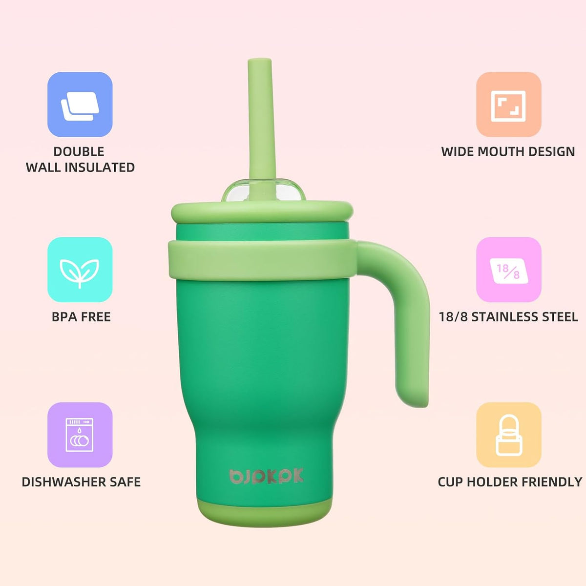 14 oz Insulated Water Bottle with Handle & Straw, Stainless Steel | Double Wall Vacuum, Leak Proof, Sweatproof, Wide Mouth, BPA Free, Dishwasher Safe, Keeps Cold/Hot, Travel, Cream
