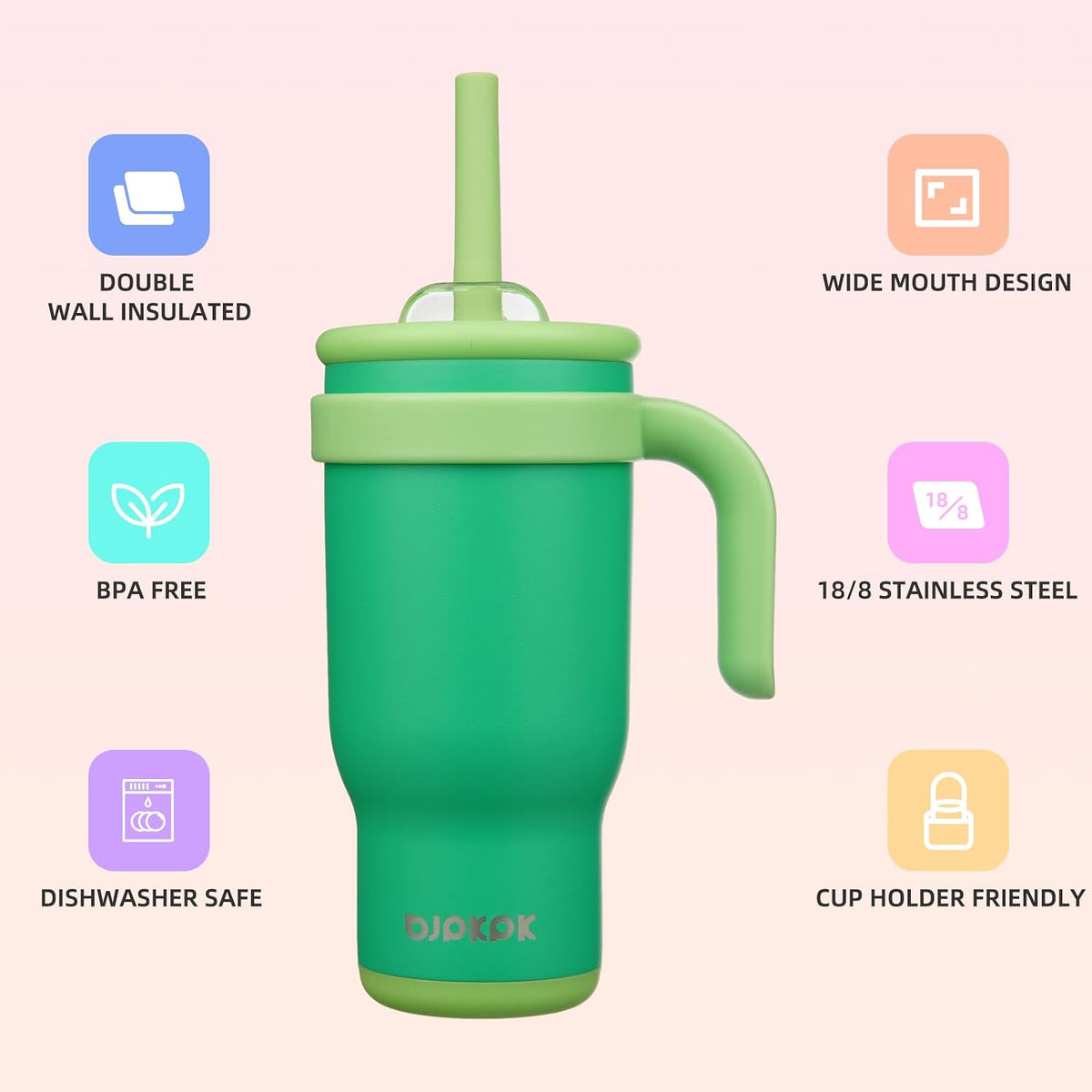14 oz Insulated Water Bottle with Handle & Straw, Stainless Steel | Double Wall Vacuum, Leak Proof, Sweatproof, Wide Mouth, BPA Free, Dishwasher Safe, Keeps Cold/Hot, Travel, Cream