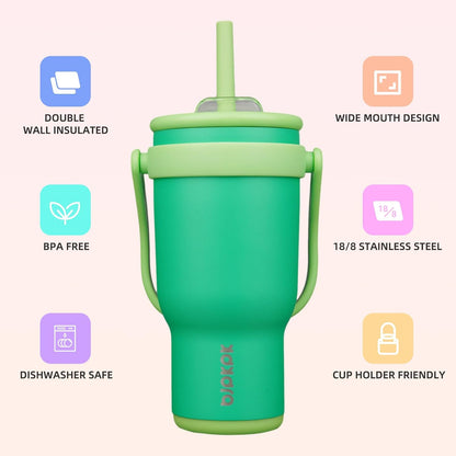 14 oz Insulated Water Bottle with Handle & Straw, Stainless Steel | Double Wall Vacuum, Leak Proof, Sweatproof, Wide Mouth, BPA Free, Dishwasher Safe, Keeps Cold/Hot, Travel, Cream