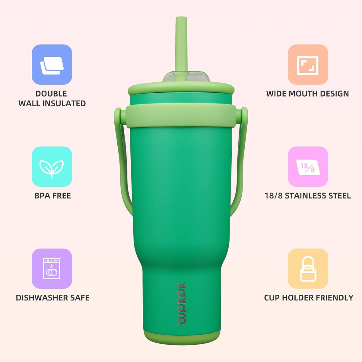 14 oz Insulated Water Bottle with Handle & Straw, Stainless Steel | Double Wall Vacuum, Leak Proof, Sweatproof, Wide Mouth, BPA Free, Dishwasher Safe, Keeps Cold/Hot, Travel, Cream