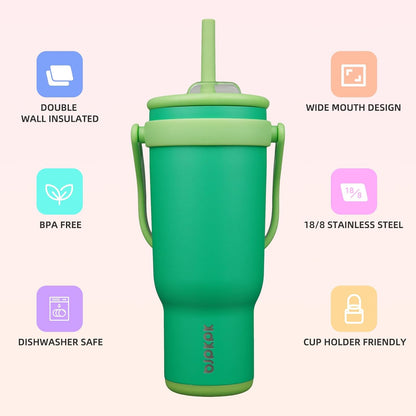 14 oz Insulated Water Bottle with Handle & Straw, Stainless Steel | Double Wall Vacuum, Leak Proof, Sweatproof, Wide Mouth, BPA Free, Dishwasher Safe, Keeps Cold/Hot, Travel, Cream