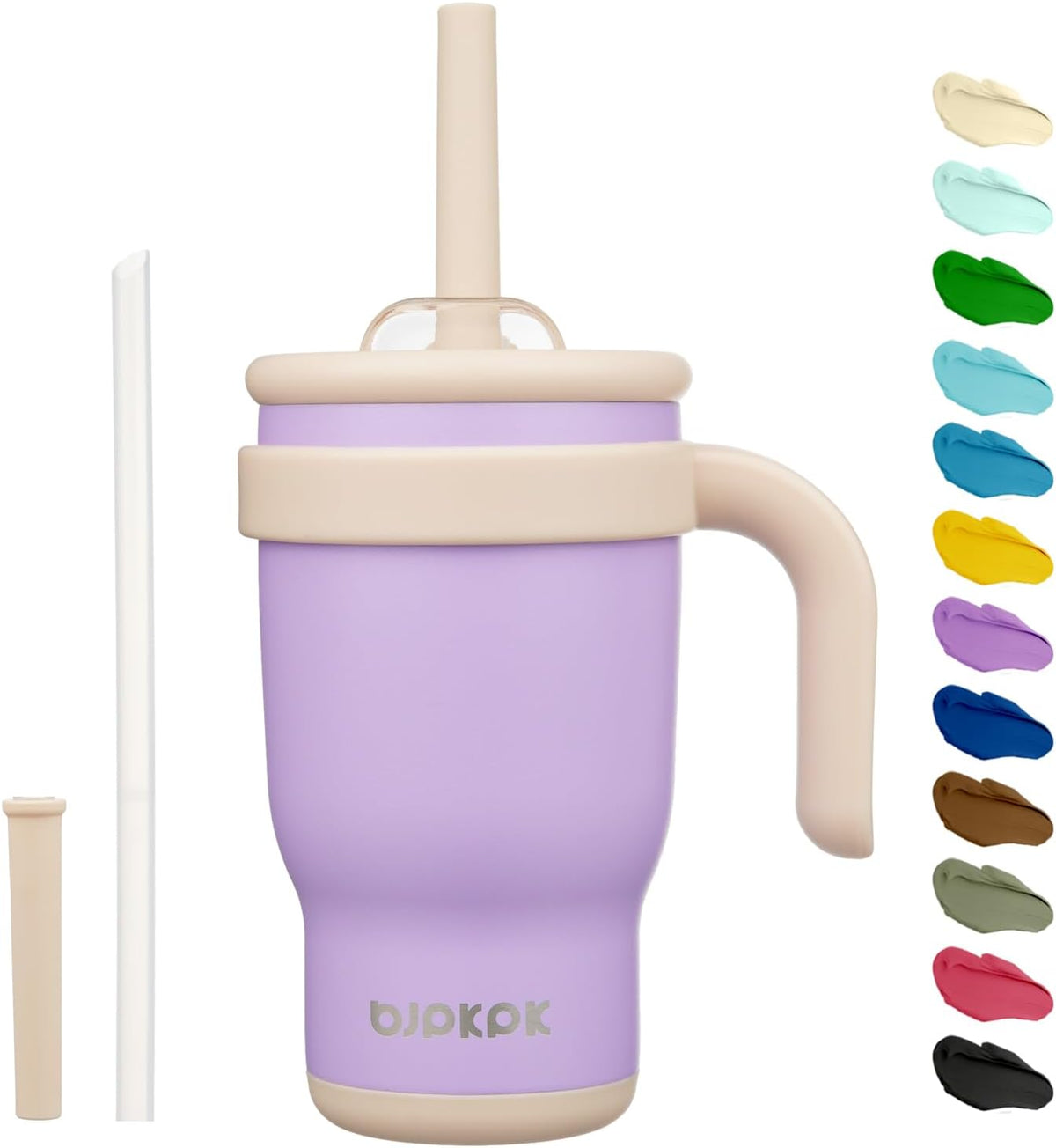 14 oz Insulated Water Bottle with Handle & Straw, Stainless Steel | Double Wall Vacuum, Leak Proof, Sweatproof, Wide Mouth, BPA Free, Dishwasher Safe, Keeps Cold/Hot, Travel, Cream