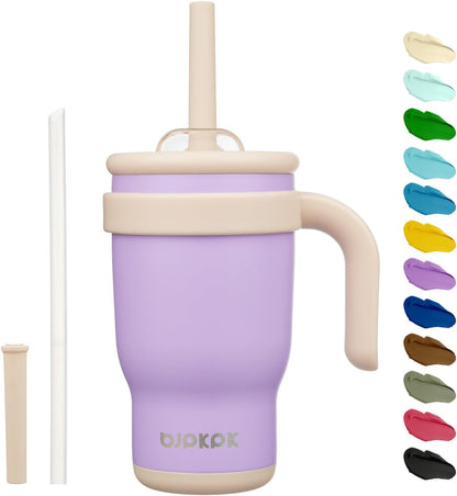 14 oz Insulated Water Bottle with Handle & Straw, Stainless Steel | Double Wall Vacuum, Leak Proof, Sweatproof, Wide Mouth, BPA Free, Dishwasher Safe, Keeps Cold/Hot, Travel, Cream