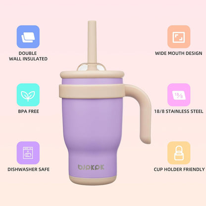 14 oz Insulated Water Bottle with Handle & Straw, Stainless Steel | Double Wall Vacuum, Leak Proof, Sweatproof, Wide Mouth, BPA Free, Dishwasher Safe, Keeps Cold/Hot, Travel, Cream