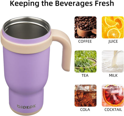 14 oz Insulated Water Bottle with Handle & Straw, Stainless Steel | Double Wall Vacuum, Leak Proof, Sweatproof, Wide Mouth, BPA Free, Dishwasher Safe, Keeps Cold/Hot, Travel, Cream