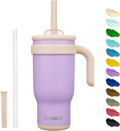 14 oz Insulated Water Bottle with Handle & Straw, Stainless Steel | Double Wall Vacuum, Leak Proof, Sweatproof, Wide Mouth, BPA Free, Dishwasher Safe, Keeps Cold/Hot, Travel, Cream