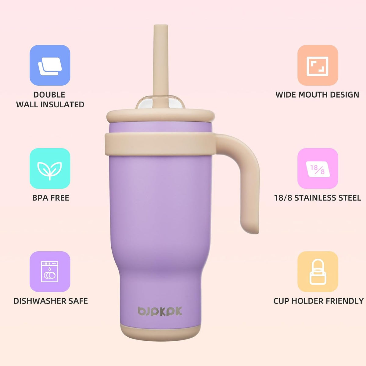 14 oz Insulated Water Bottle with Handle & Straw, Stainless Steel | Double Wall Vacuum, Leak Proof, Sweatproof, Wide Mouth, BPA Free, Dishwasher Safe, Keeps Cold/Hot, Travel, Cream