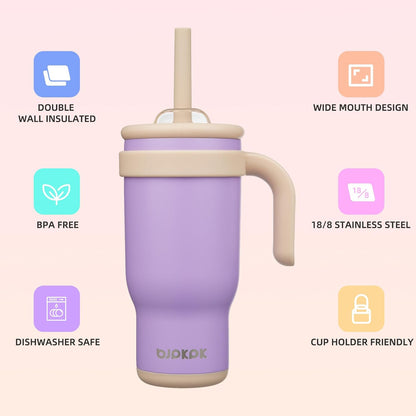 14 oz Insulated Water Bottle with Handle & Straw, Stainless Steel | Double Wall Vacuum, Leak Proof, Sweatproof, Wide Mouth, BPA Free, Dishwasher Safe, Keeps Cold/Hot, Travel, Cream