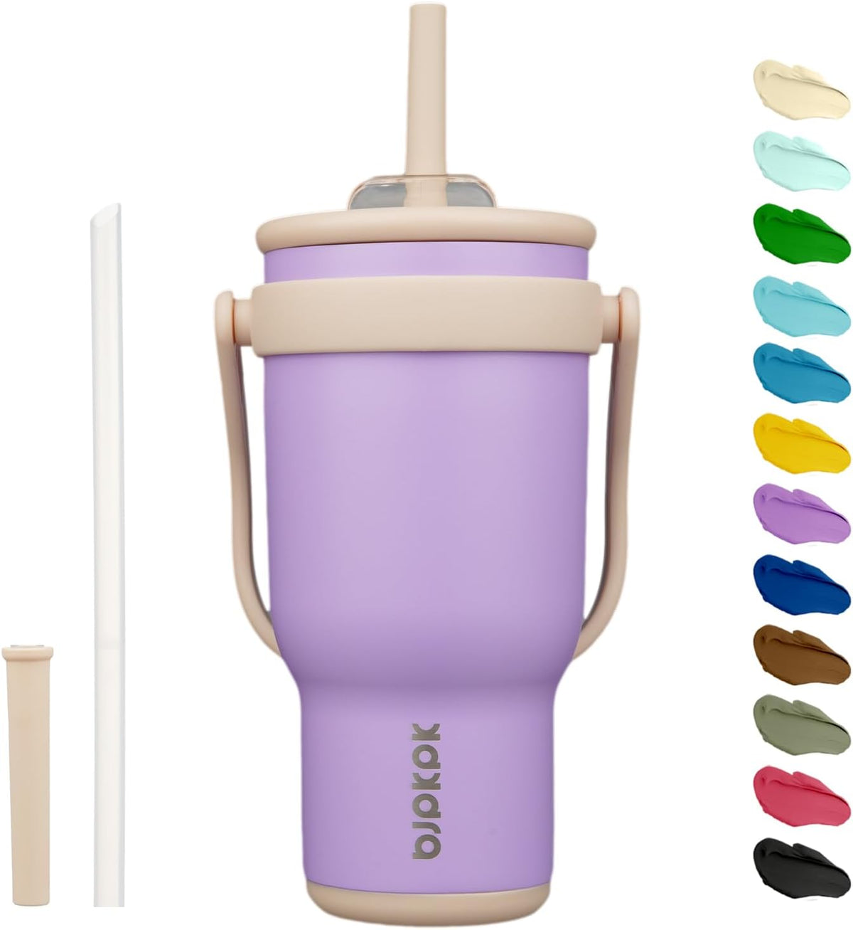 14 oz Insulated Water Bottle with Handle & Straw, Stainless Steel | Double Wall Vacuum, Leak Proof, Sweatproof, Wide Mouth, BPA Free, Dishwasher Safe, Keeps Cold/Hot, Travel, Cream