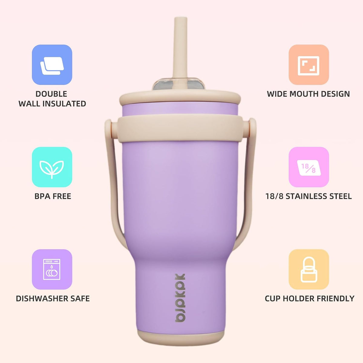 14 oz Insulated Water Bottle with Handle & Straw, Stainless Steel | Double Wall Vacuum, Leak Proof, Sweatproof, Wide Mouth, BPA Free, Dishwasher Safe, Keeps Cold/Hot, Travel, Cream