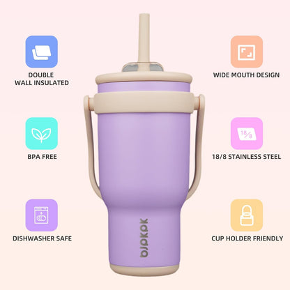 14 oz Insulated Water Bottle with Handle & Straw, Stainless Steel | Double Wall Vacuum, Leak Proof, Sweatproof, Wide Mouth, BPA Free, Dishwasher Safe, Keeps Cold/Hot, Travel, Cream