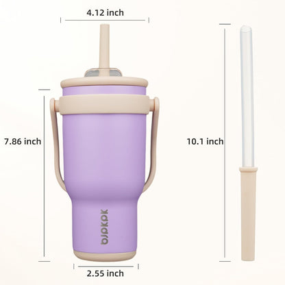 14 oz Insulated Water Bottle with Handle & Straw, Stainless Steel | Double Wall Vacuum, Leak Proof, Sweatproof, Wide Mouth, BPA Free, Dishwasher Safe, Keeps Cold/Hot, Travel, Cream