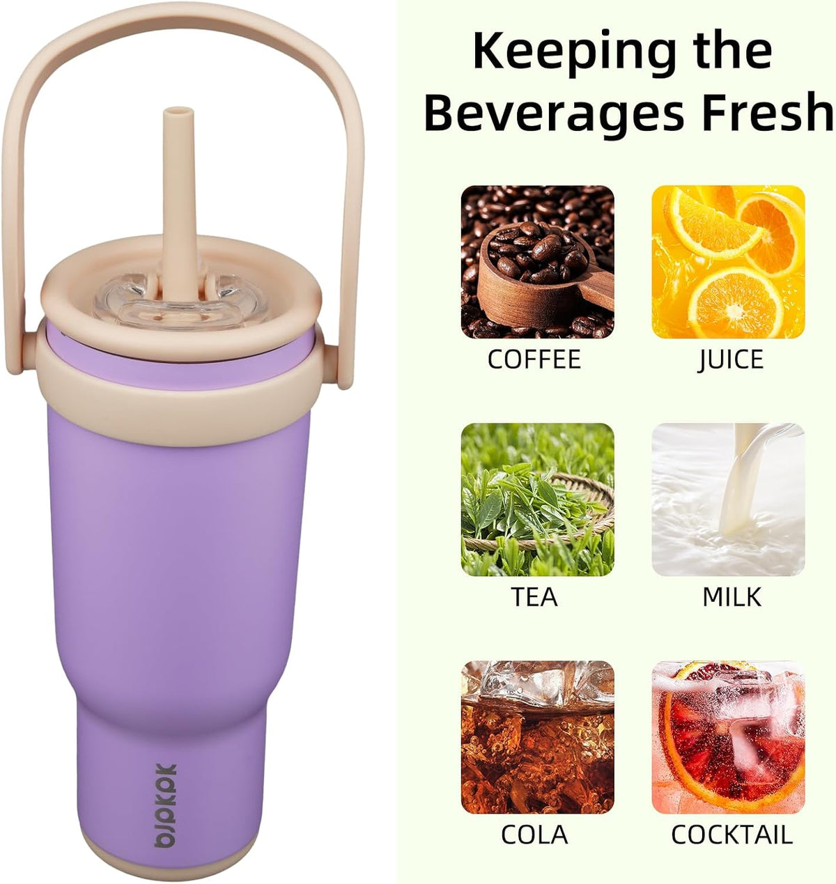 14 oz Insulated Water Bottle with Handle & Straw, Stainless Steel | Double Wall Vacuum, Leak Proof, Sweatproof, Wide Mouth, BPA Free, Dishwasher Safe, Keeps Cold/Hot, Travel, Cream