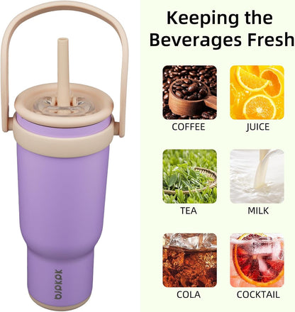 14 oz Insulated Water Bottle with Handle & Straw, Stainless Steel | Double Wall Vacuum, Leak Proof, Sweatproof, Wide Mouth, BPA Free, Dishwasher Safe, Keeps Cold/Hot, Travel, Cream