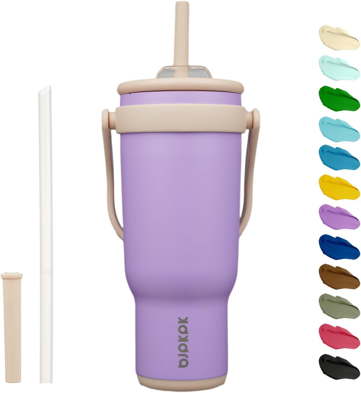 14 oz Insulated Water Bottle with Handle & Straw, Stainless Steel | Double Wall Vacuum, Leak Proof, Sweatproof, Wide Mouth, BPA Free, Dishwasher Safe, Keeps Cold/Hot, Travel, Cream