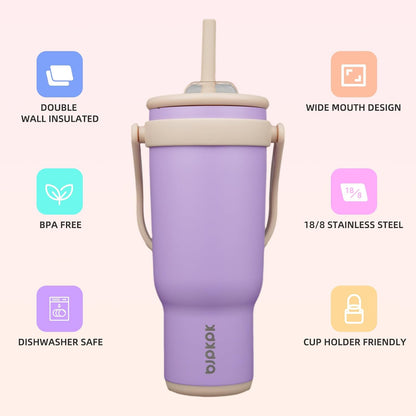 14 oz Insulated Water Bottle with Handle & Straw, Stainless Steel | Double Wall Vacuum, Leak Proof, Sweatproof, Wide Mouth, BPA Free, Dishwasher Safe, Keeps Cold/Hot, Travel, Cream