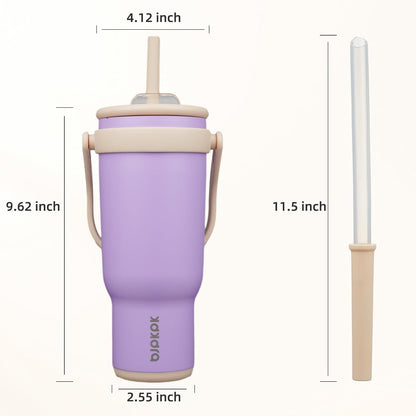 14 oz Insulated Water Bottle with Handle & Straw, Stainless Steel | Double Wall Vacuum, Leak Proof, Sweatproof, Wide Mouth, BPA Free, Dishwasher Safe, Keeps Cold/Hot, Travel, Cream