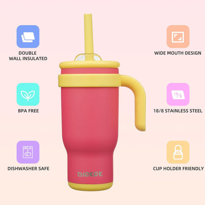 14 oz Insulated Water Bottle with Handle & Straw, Stainless Steel | Double Wall Vacuum, Leak Proof, Sweatproof, Wide Mouth, BPA Free, Dishwasher Safe, Keeps Cold/Hot, Travel, Cream