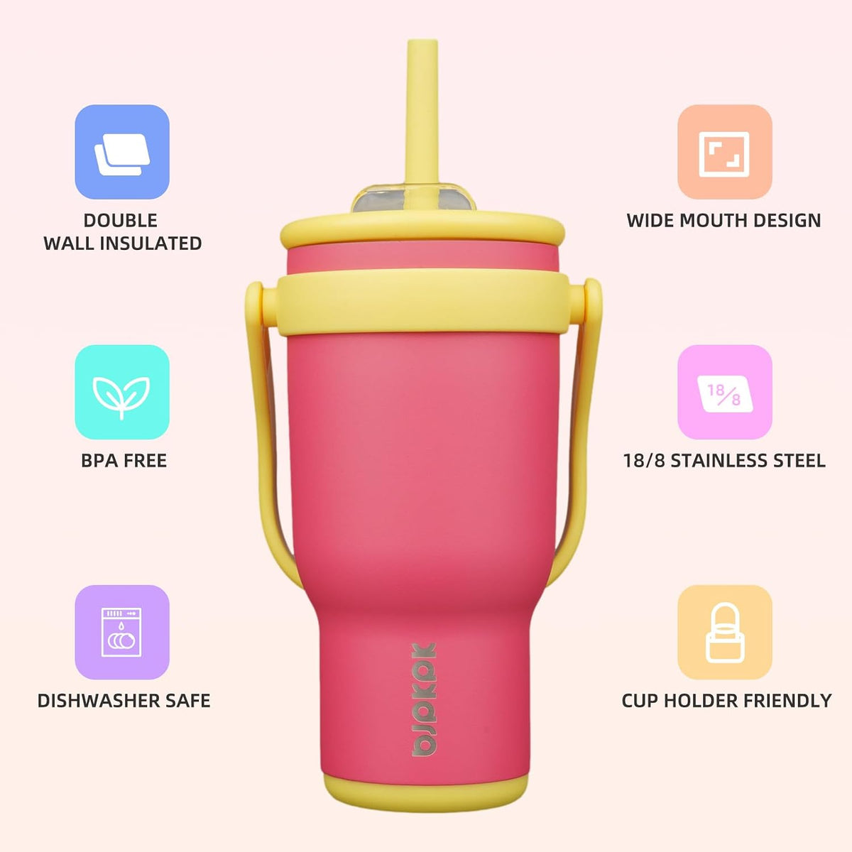 14 oz Insulated Water Bottle with Handle & Straw, Stainless Steel | Double Wall Vacuum, Leak Proof, Sweatproof, Wide Mouth, BPA Free, Dishwasher Safe, Keeps Cold/Hot, Travel, Cream