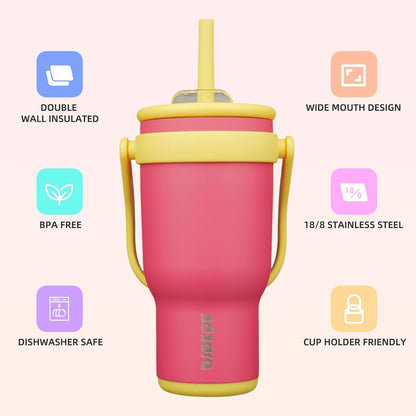 14 oz Insulated Water Bottle with Handle & Straw, Stainless Steel | Double Wall Vacuum, Leak Proof, Sweatproof, Wide Mouth, BPA Free, Dishwasher Safe, Keeps Cold/Hot, Travel, Cream
