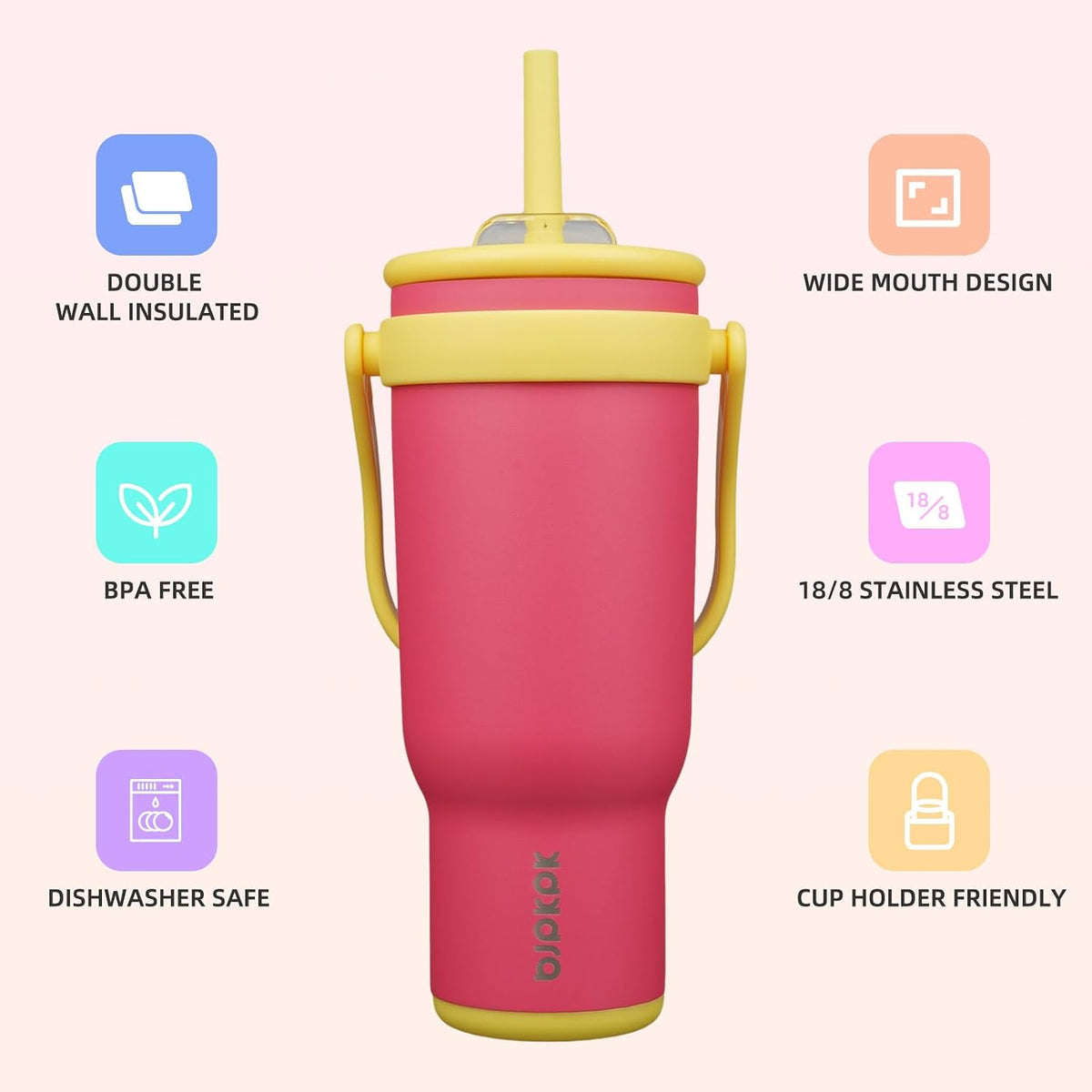 14 oz Insulated Water Bottle with Handle & Straw, Stainless Steel | Double Wall Vacuum, Leak Proof, Sweatproof, Wide Mouth, BPA Free, Dishwasher Safe, Keeps Cold/Hot, Travel, Cream