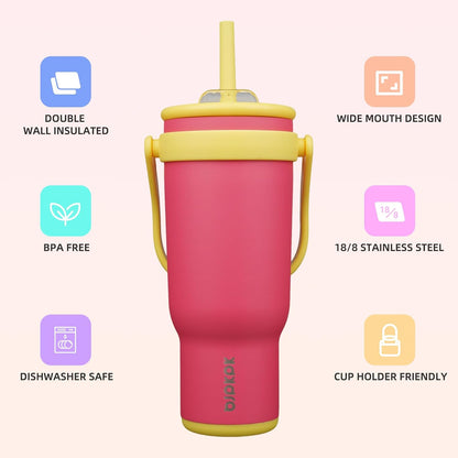 14 oz Insulated Water Bottle with Handle & Straw, Stainless Steel | Double Wall Vacuum, Leak Proof, Sweatproof, Wide Mouth, BPA Free, Dishwasher Safe, Keeps Cold/Hot, Travel, Cream