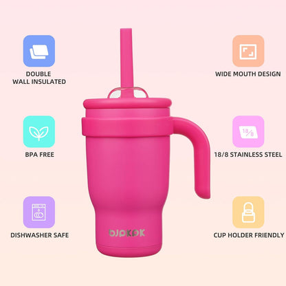 14 oz Insulated Water Bottle with Handle & Straw, Stainless Steel | Double Wall Vacuum, Leak Proof, Sweatproof, Wide Mouth, BPA Free, Dishwasher Safe, Keeps Cold/Hot, Travel, Cream