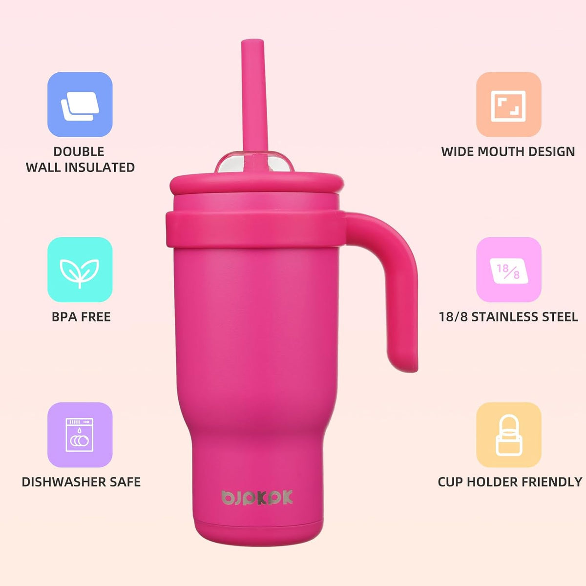 14 oz Insulated Water Bottle with Handle & Straw, Stainless Steel | Double Wall Vacuum, Leak Proof, Sweatproof, Wide Mouth, BPA Free, Dishwasher Safe, Keeps Cold/Hot, Travel, Cream