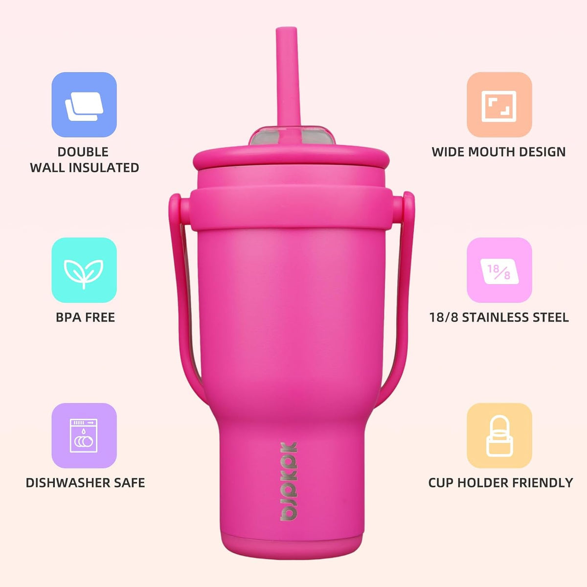 14 oz Insulated Water Bottle with Handle & Straw, Stainless Steel | Double Wall Vacuum, Leak Proof, Sweatproof, Wide Mouth, BPA Free, Dishwasher Safe, Keeps Cold/Hot, Travel, Cream