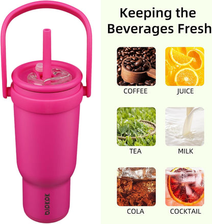 14 oz Insulated Water Bottle with Handle & Straw, Stainless Steel | Double Wall Vacuum, Leak Proof, Sweatproof, Wide Mouth, BPA Free, Dishwasher Safe, Keeps Cold/Hot, Travel, Cream