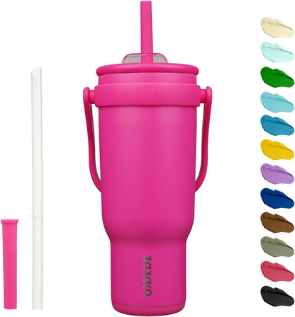 14 oz Insulated Water Bottle with Handle & Straw, Stainless Steel | Double Wall Vacuum, Leak Proof, Sweatproof, Wide Mouth, BPA Free, Dishwasher Safe, Keeps Cold/Hot, Travel, Cream