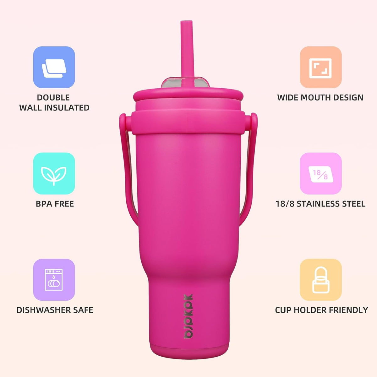 14 oz Insulated Water Bottle with Handle & Straw, Stainless Steel | Double Wall Vacuum, Leak Proof, Sweatproof, Wide Mouth, BPA Free, Dishwasher Safe, Keeps Cold/Hot, Travel, Cream