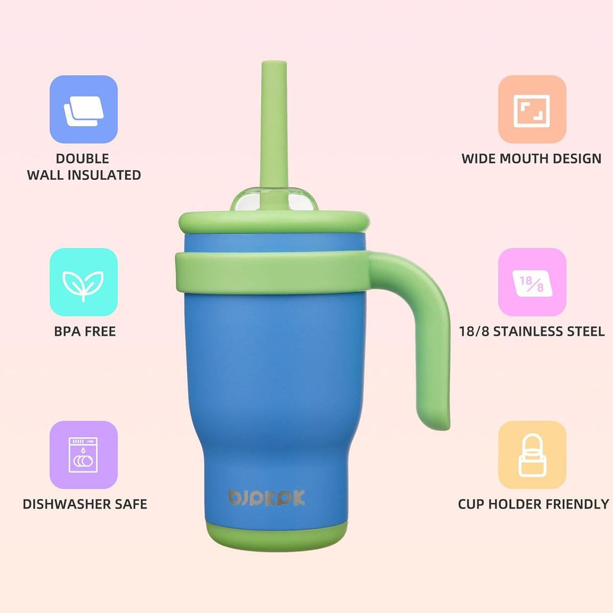 14 oz Insulated Water Bottle with Handle & Straw, Stainless Steel | Double Wall Vacuum, Leak Proof, Sweatproof, Wide Mouth, BPA Free, Dishwasher Safe, Keeps Cold/Hot, Travel, Cream