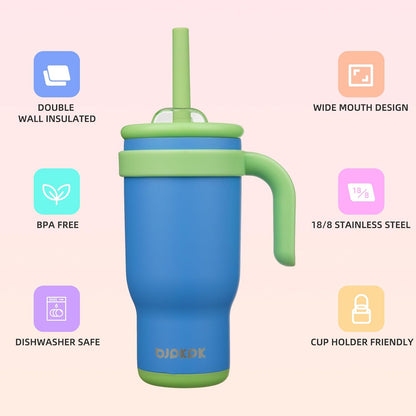 14 oz Insulated Water Bottle with Handle & Straw, Stainless Steel | Double Wall Vacuum, Leak Proof, Sweatproof, Wide Mouth, BPA Free, Dishwasher Safe, Keeps Cold/Hot, Travel, Cream