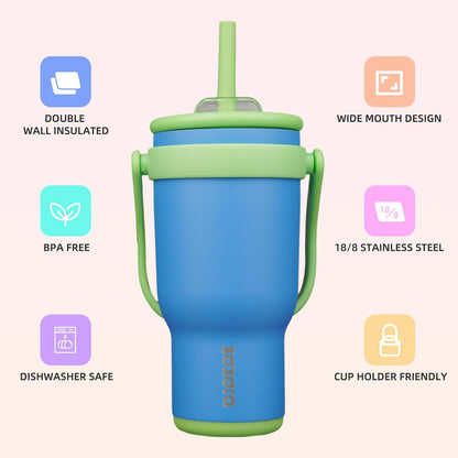 14 oz Insulated Water Bottle with Handle & Straw, Stainless Steel | Double Wall Vacuum, Leak Proof, Sweatproof, Wide Mouth, BPA Free, Dishwasher Safe, Keeps Cold/Hot, Travel, Cream