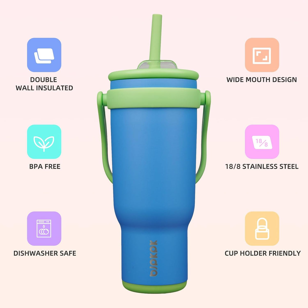 14 oz Insulated Water Bottle with Handle & Straw, Stainless Steel | Double Wall Vacuum, Leak Proof, Sweatproof, Wide Mouth, BPA Free, Dishwasher Safe, Keeps Cold/Hot, Travel, Cream