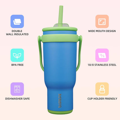 14 oz Insulated Water Bottle with Handle & Straw, Stainless Steel | Double Wall Vacuum, Leak Proof, Sweatproof, Wide Mouth, BPA Free, Dishwasher Safe, Keeps Cold/Hot, Travel, Cream