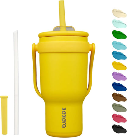 14 oz Insulated Water Bottle with Handle & Straw, Stainless Steel | Double Wall Vacuum, Leak Proof, Sweatproof, Wide Mouth, BPA Free, Dishwasher Safe, Keeps Cold/Hot, Travel, Cream