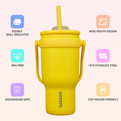 14 oz Insulated Water Bottle with Handle & Straw, Stainless Steel | Double Wall Vacuum, Leak Proof, Sweatproof, Wide Mouth, BPA Free, Dishwasher Safe, Keeps Cold/Hot, Travel, Cream