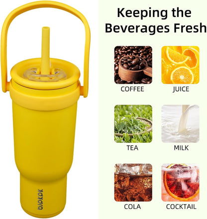 14 oz Insulated Water Bottle with Handle & Straw, Stainless Steel | Double Wall Vacuum, Leak Proof, Sweatproof, Wide Mouth, BPA Free, Dishwasher Safe, Keeps Cold/Hot, Travel, Cream