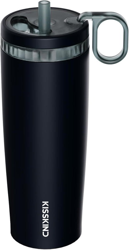 Leakproof Iced Coffee Tumbler 24 oz, Insulated Ceramic Lined Cup | Iced Coffee All Day, Leakproof, Ceramic-Lined Interior, Bag-Safe Commute, Work, Travel, Fits Cup Holders, Hidden Straw Lid