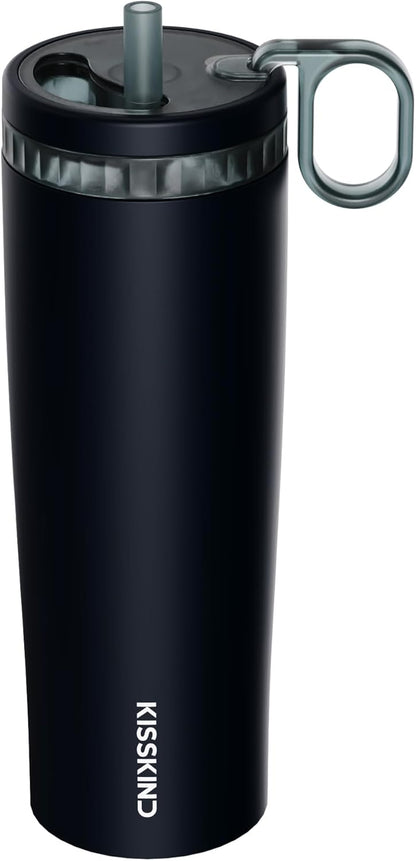 Leakproof Iced Coffee Tumbler 24 oz, Insulated Ceramic Lined Cup | Iced Coffee All Day, Leakproof, Ceramic-Lined Interior, Bag-Safe Commute, Work, Travel, Fits Cup Holders, Hidden Straw Lid