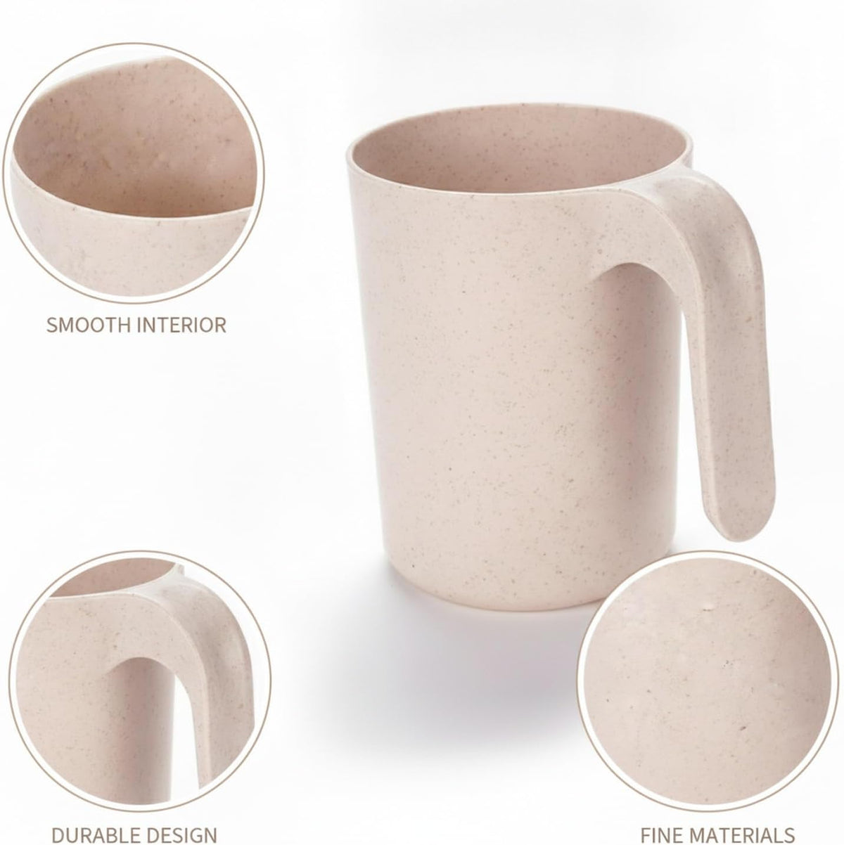 1 Pack Wheat Straw Composite Cup with Handle, 11 fl oz Tumbler for Kitchen and Office Desk Use