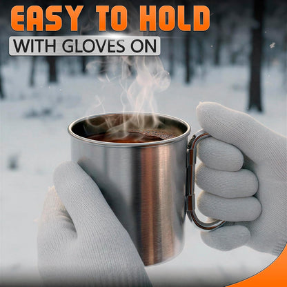 13.5 Oz Stainless Steel Camping Cup with Carabiner Handle, Clip-On